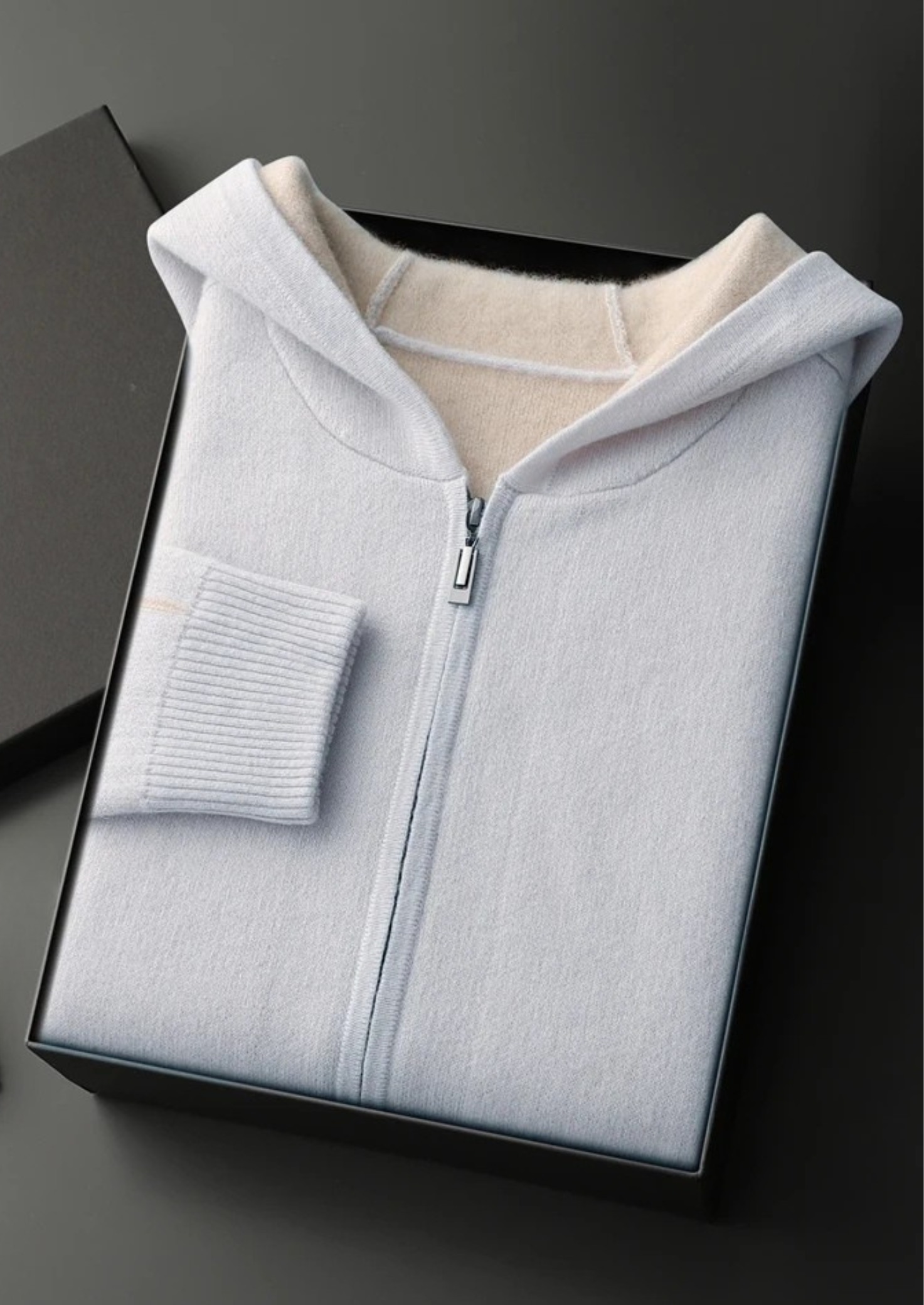 PREMIUM CASHMERE TWO -TONE ZIPPER HOODIE