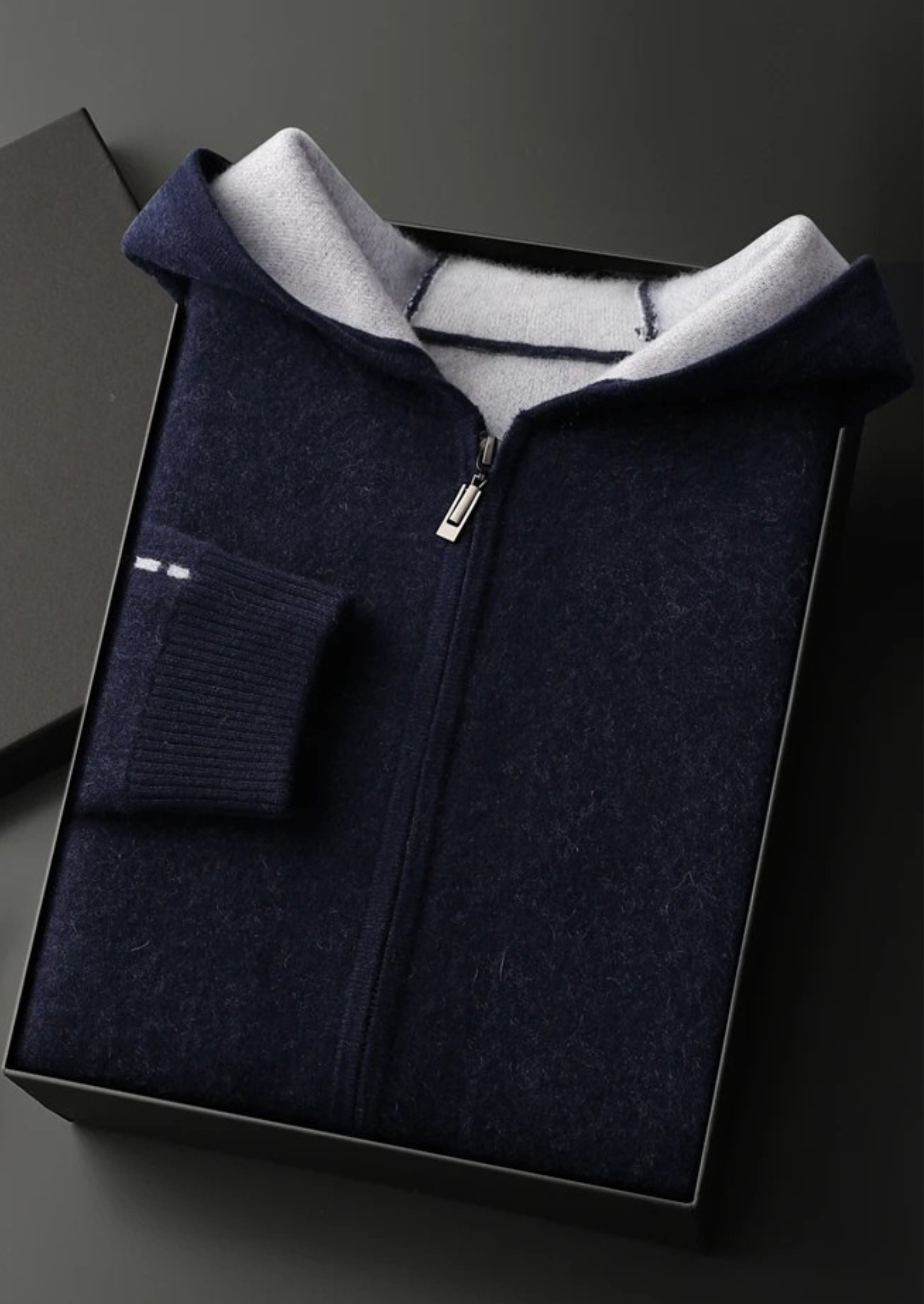 PREMIUM CASHMERE TWO -TONE ZIPPER HOODIE