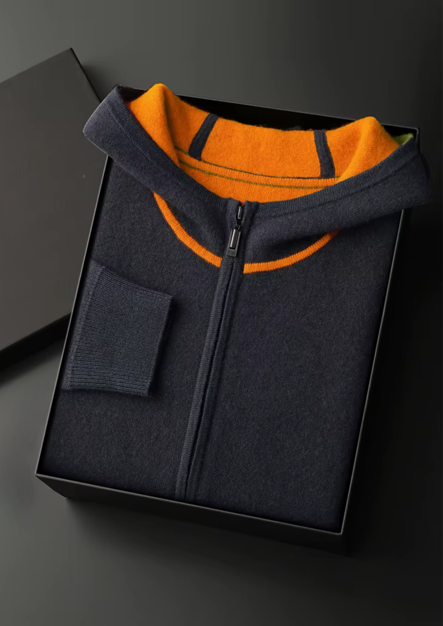 PREMIUM CASHMERE TWO TONE ZIPPER HOODIE
