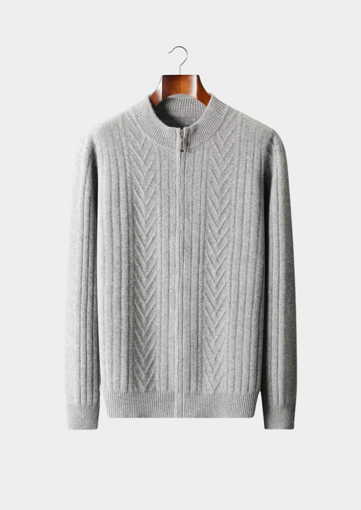 PURE EXTRA-FINE MERINO WOOL PATTERNED ZIP CARDIGAN