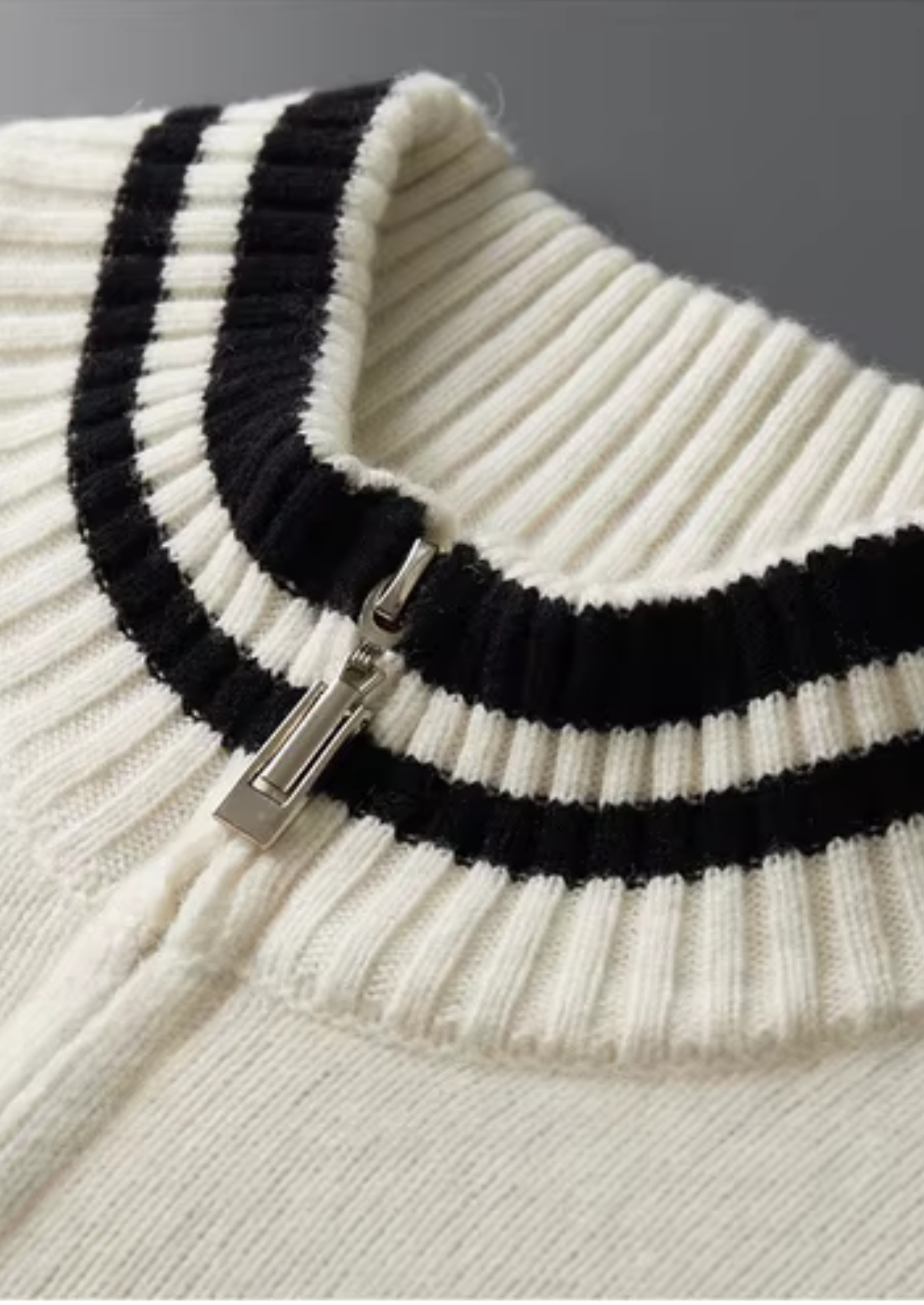 PURE EXTRA-FINE MERINO WOOL TWO TONE ZIP CARDIGAN