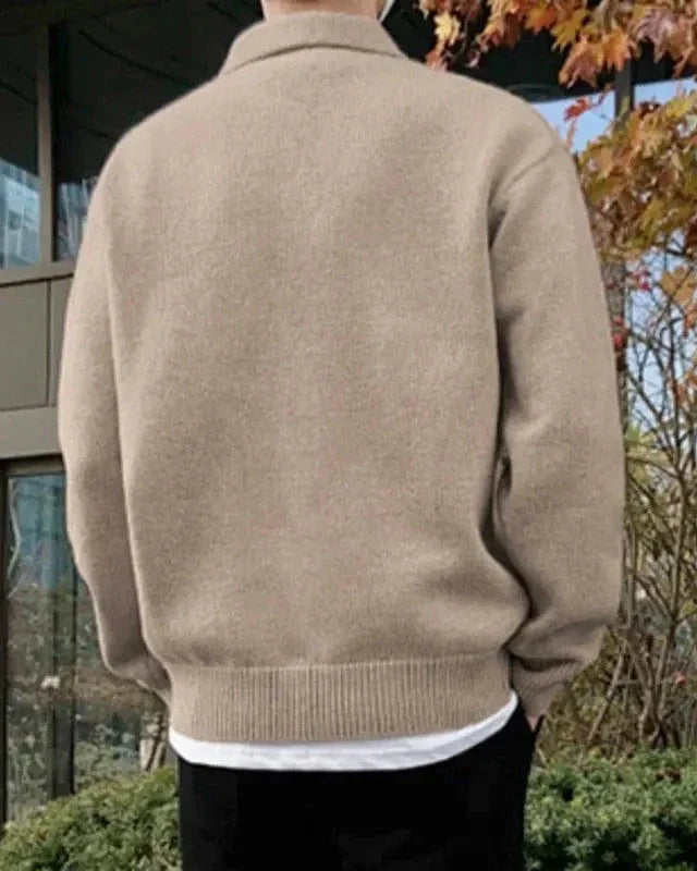 Half-Zip Wool Button Sweater