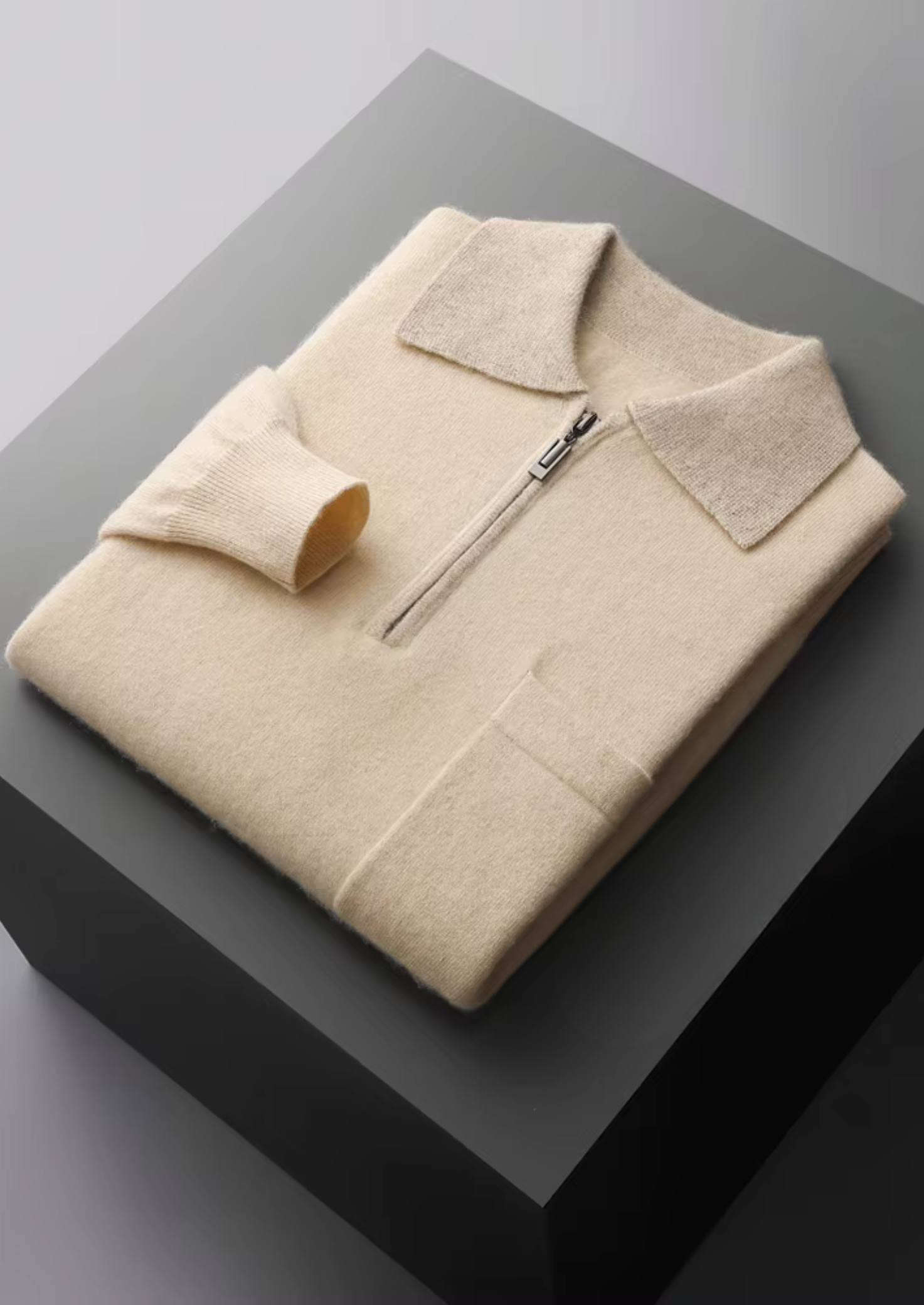 PREMIUM CASHMERE TWO TONE ZIPPER POLO