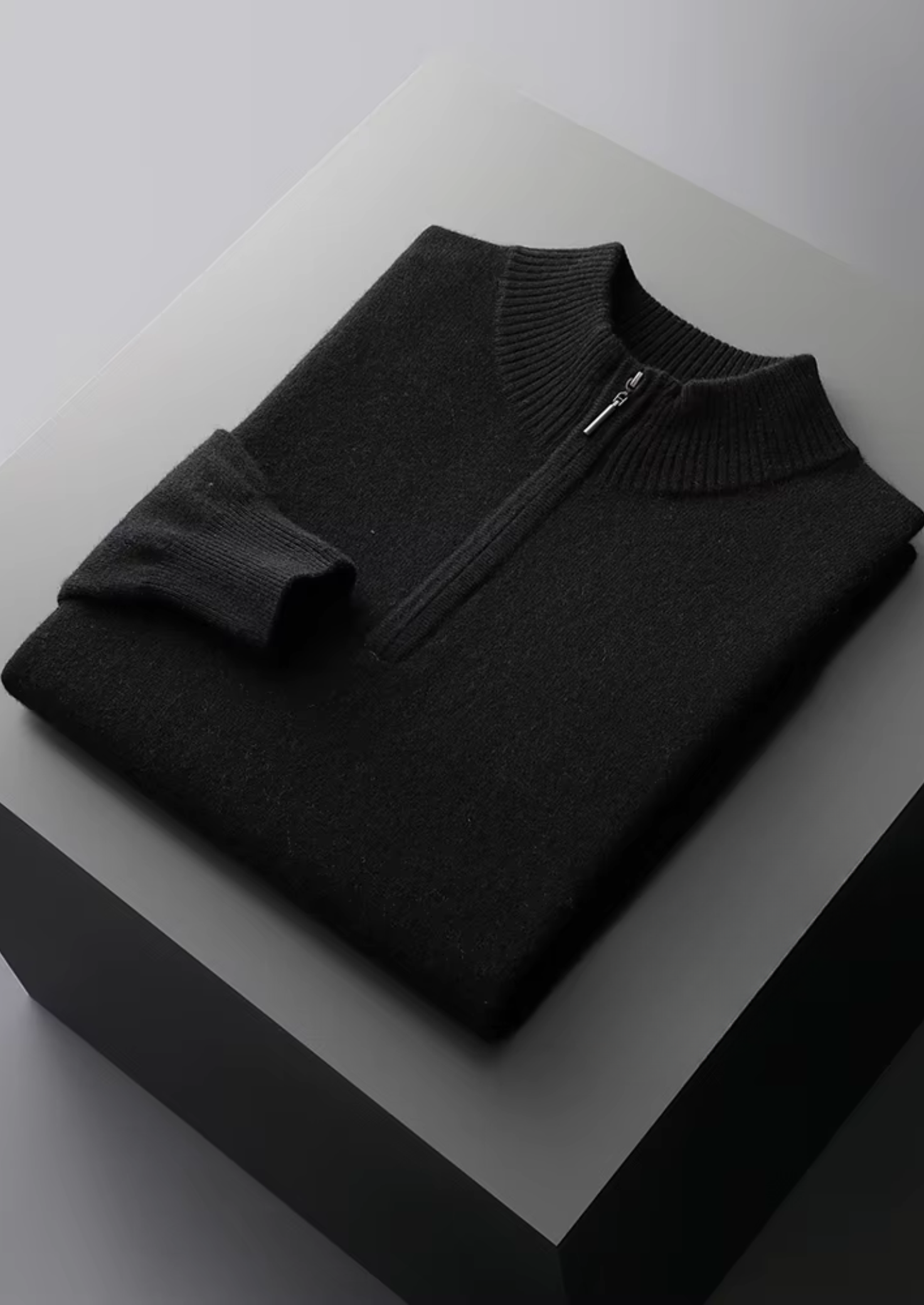 PURE EXTRA-FINE MERINO WOOL HALF ZIP SWEATER