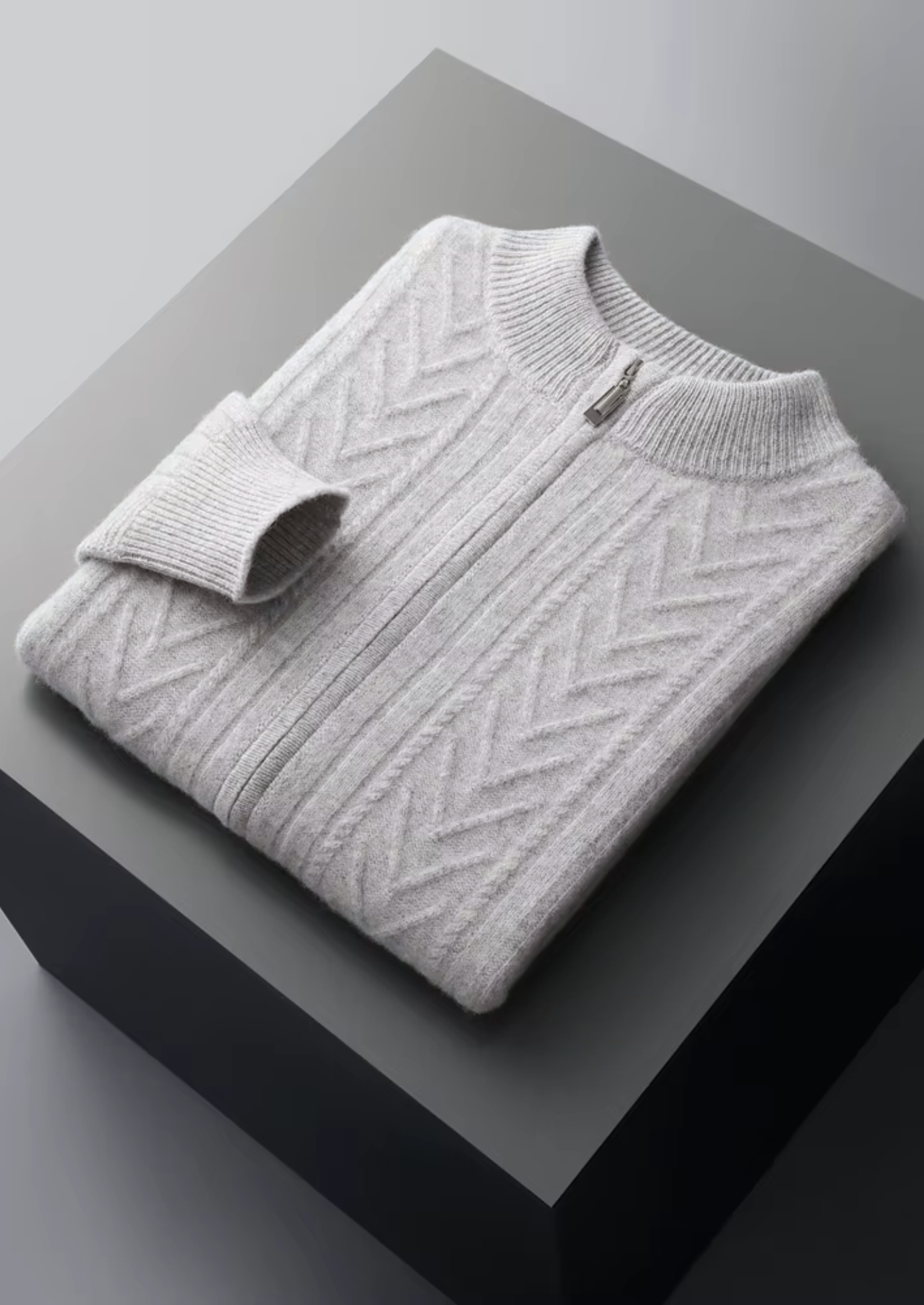 PURE EXTRA-FINE MERINO WOOL PATTERNED ZIP CARDIGAN