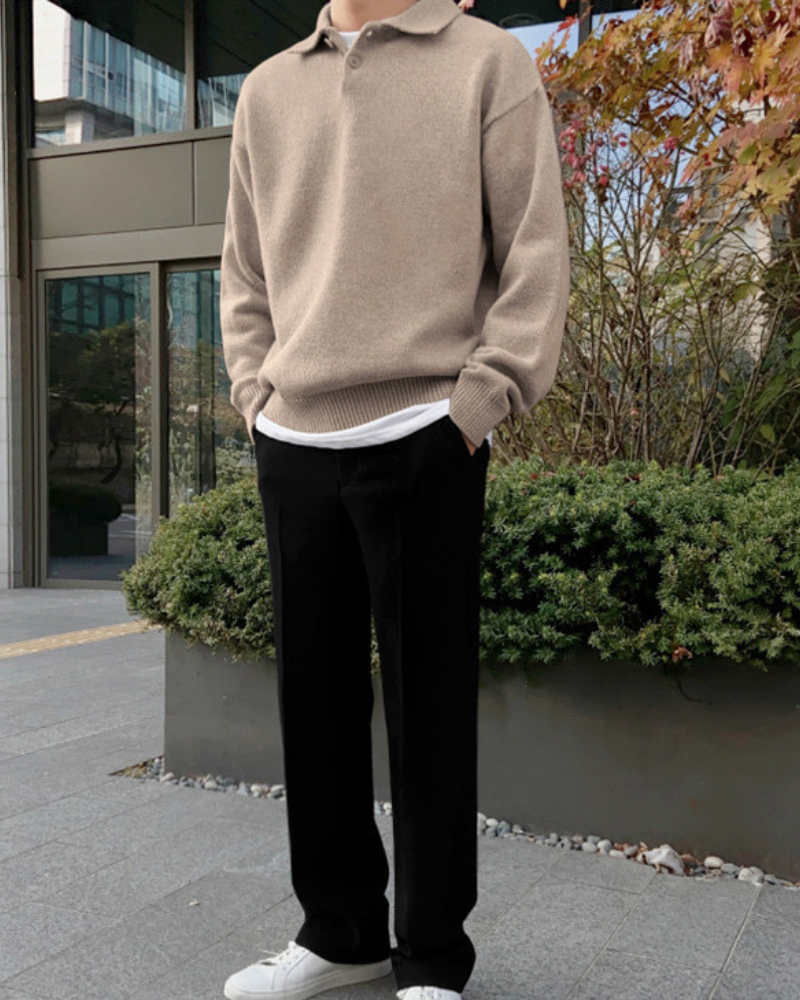 Half-Zip Wool Button Sweater
