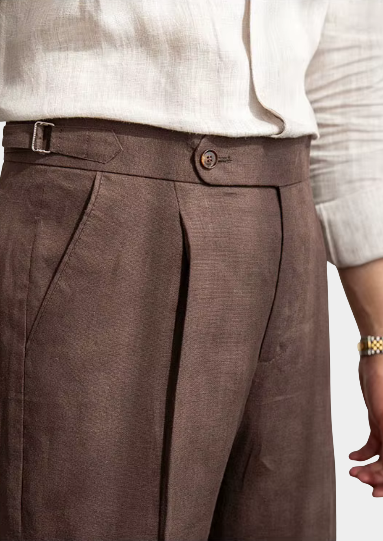 TUSCANY PLEATED COASTAL TROUSERS - Dark Brown