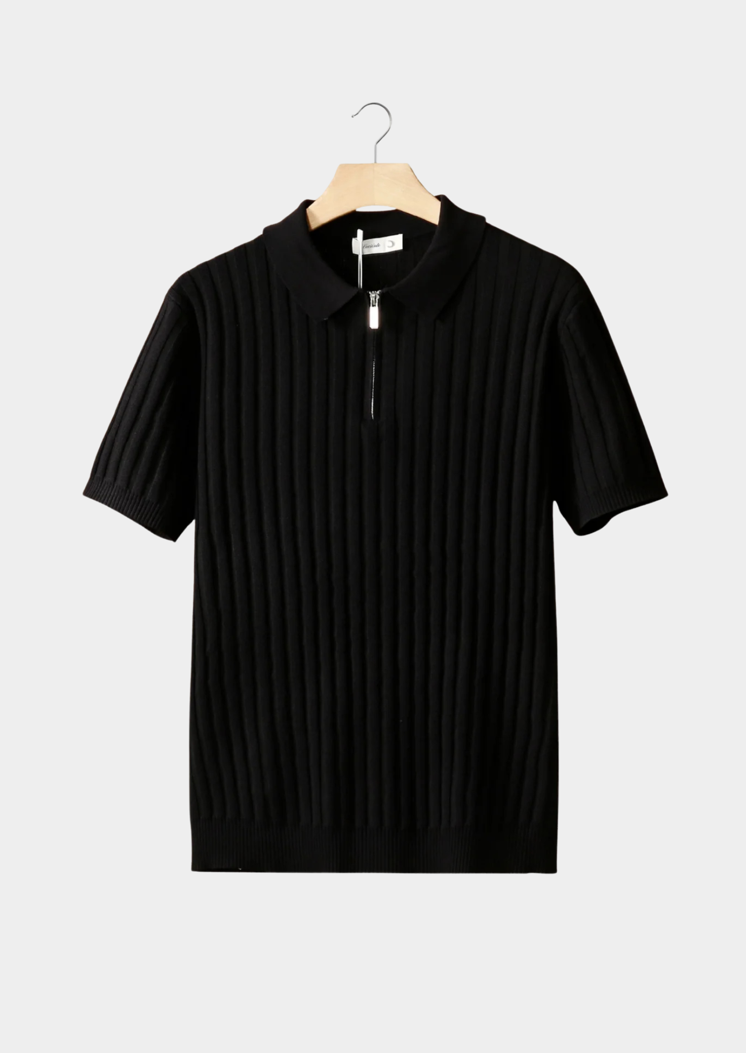 BLACK RIBBED ZIPPER POLO