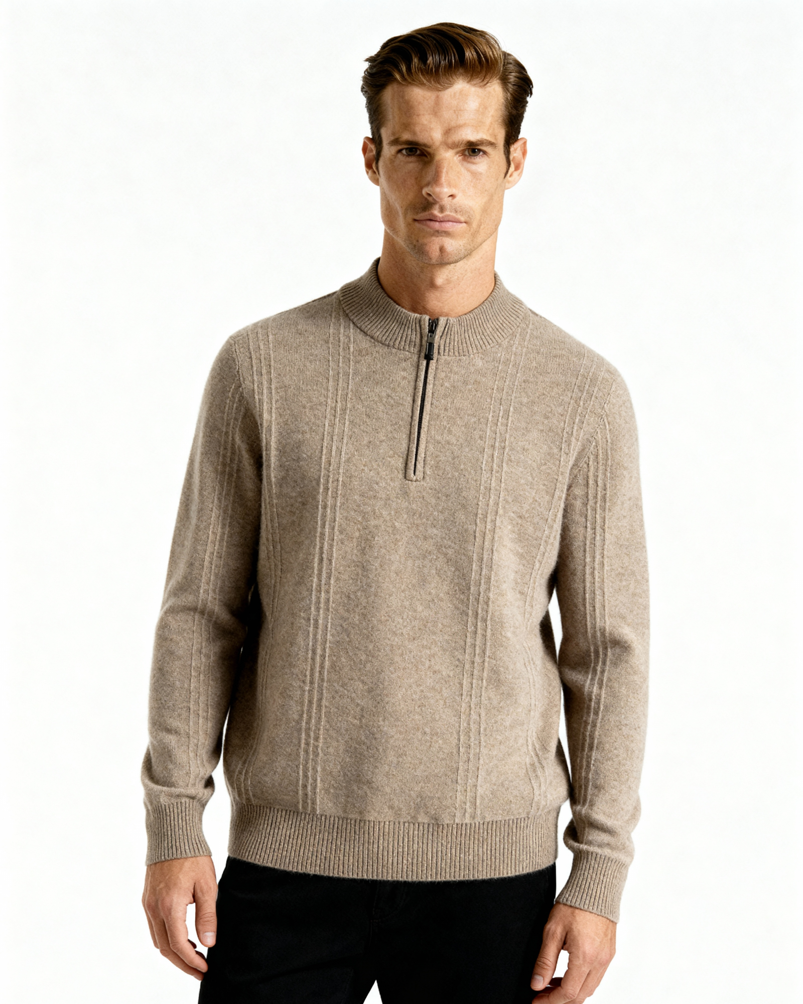 Pure Cashmere Ribbed Half-Zip Sweater