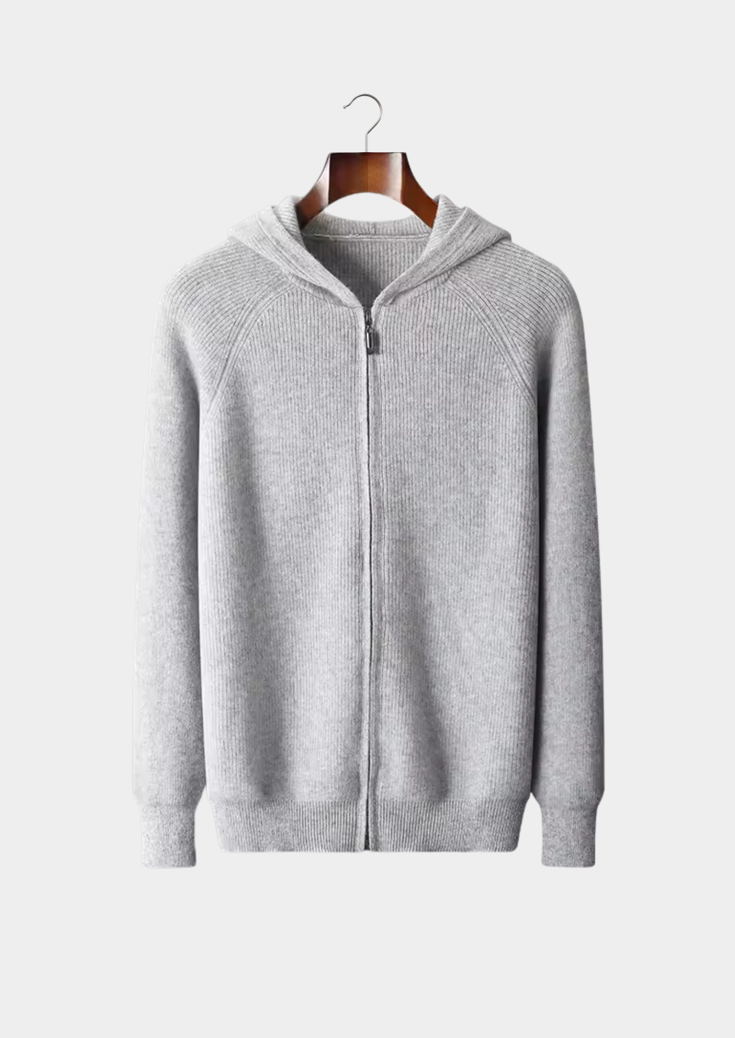 PURE EXTRA-FINE MERINO WOOL RIBBED ZIP HOODIE