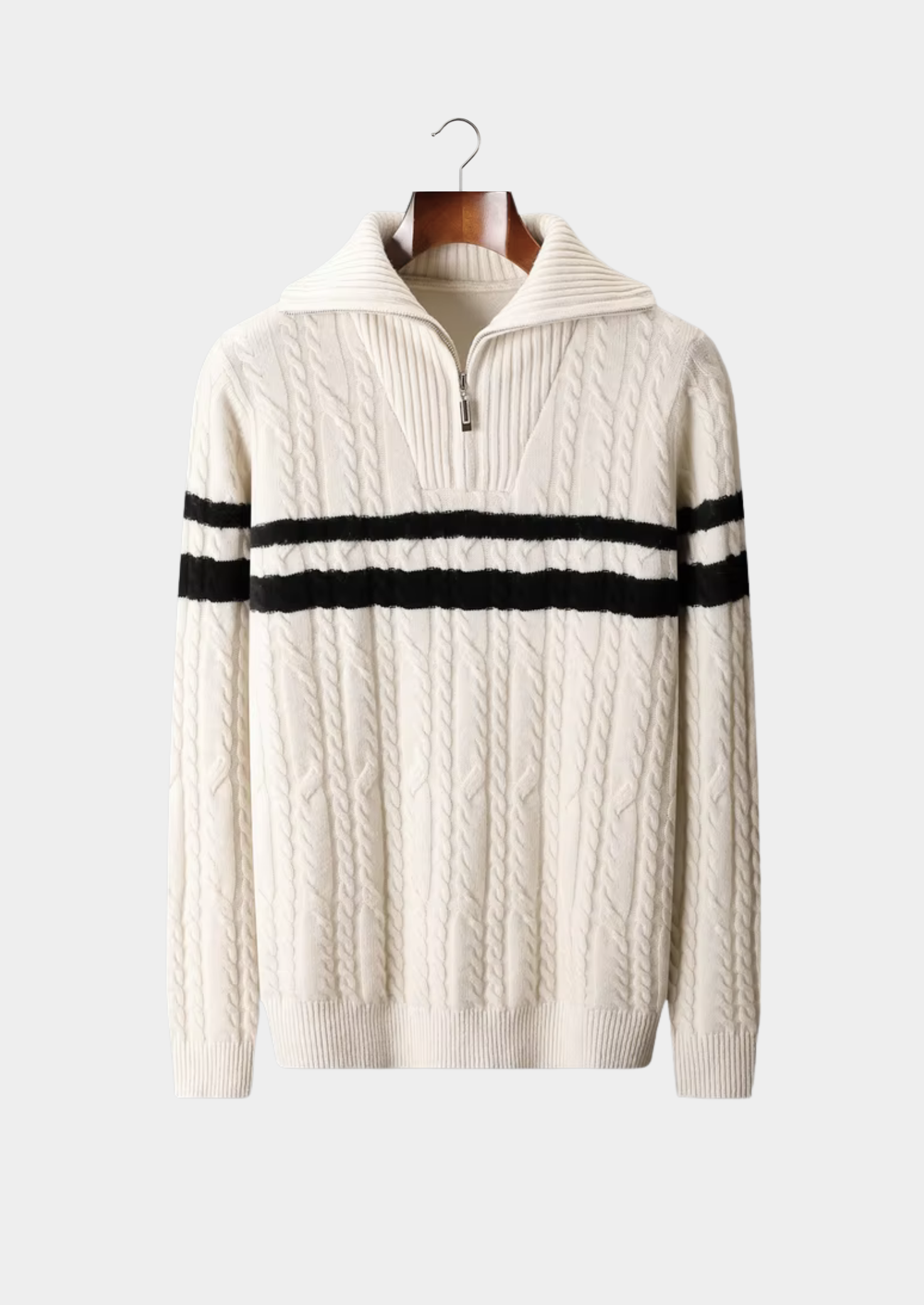 PURE EXTRA-FINE MERINO WOOL STRIPED HALF-ZIP SWEATER