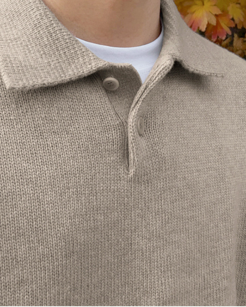 Half-Zip Wool Button Sweater