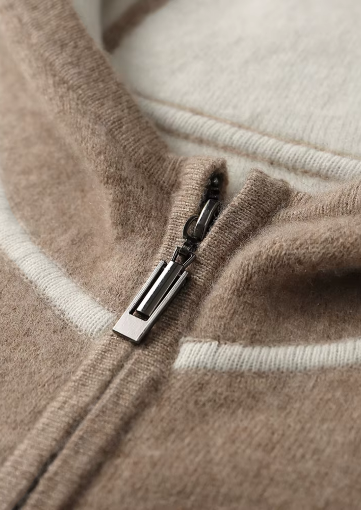 PREMIUM CASHMERE TWO TONE ZIPPER HOODIE