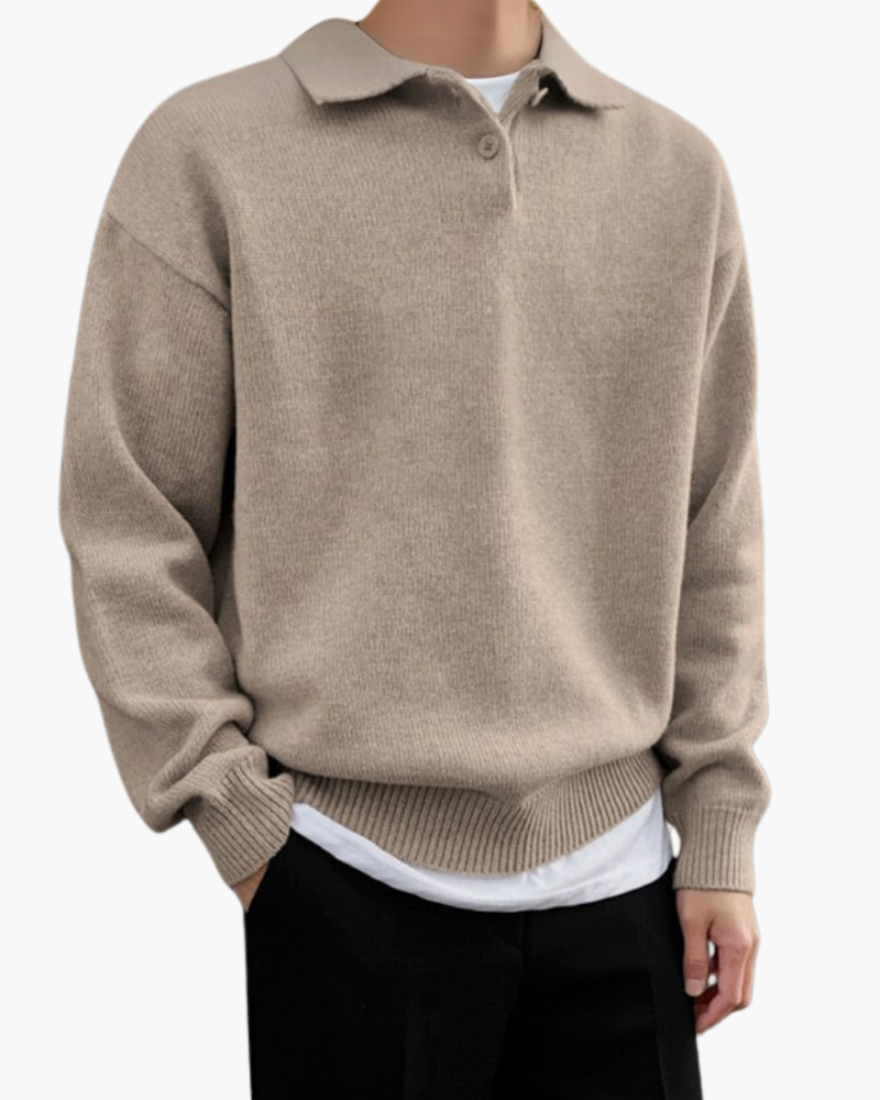 Half-Zip Wool Button Sweater