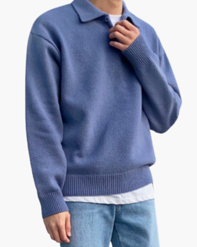 Half-Zip Wool Button Sweater