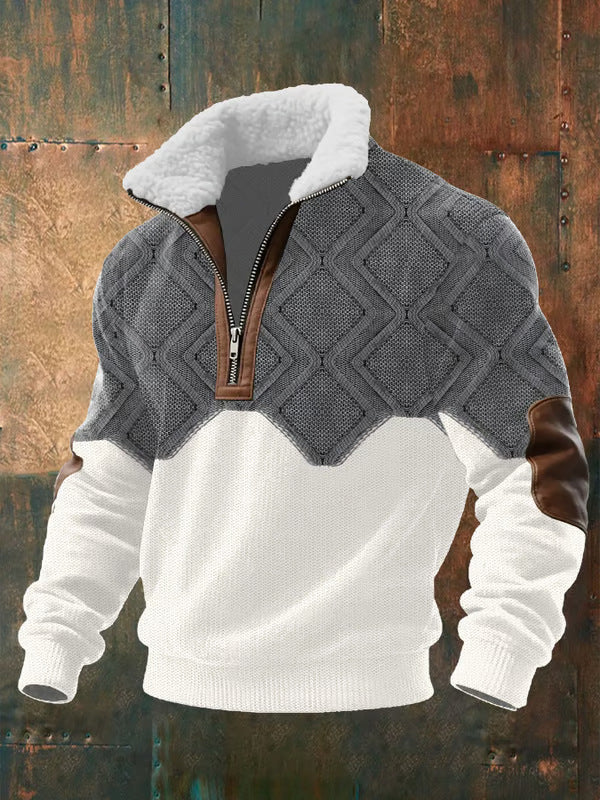 Zip-Up Sweater with a High Fur-Trimmed Collar