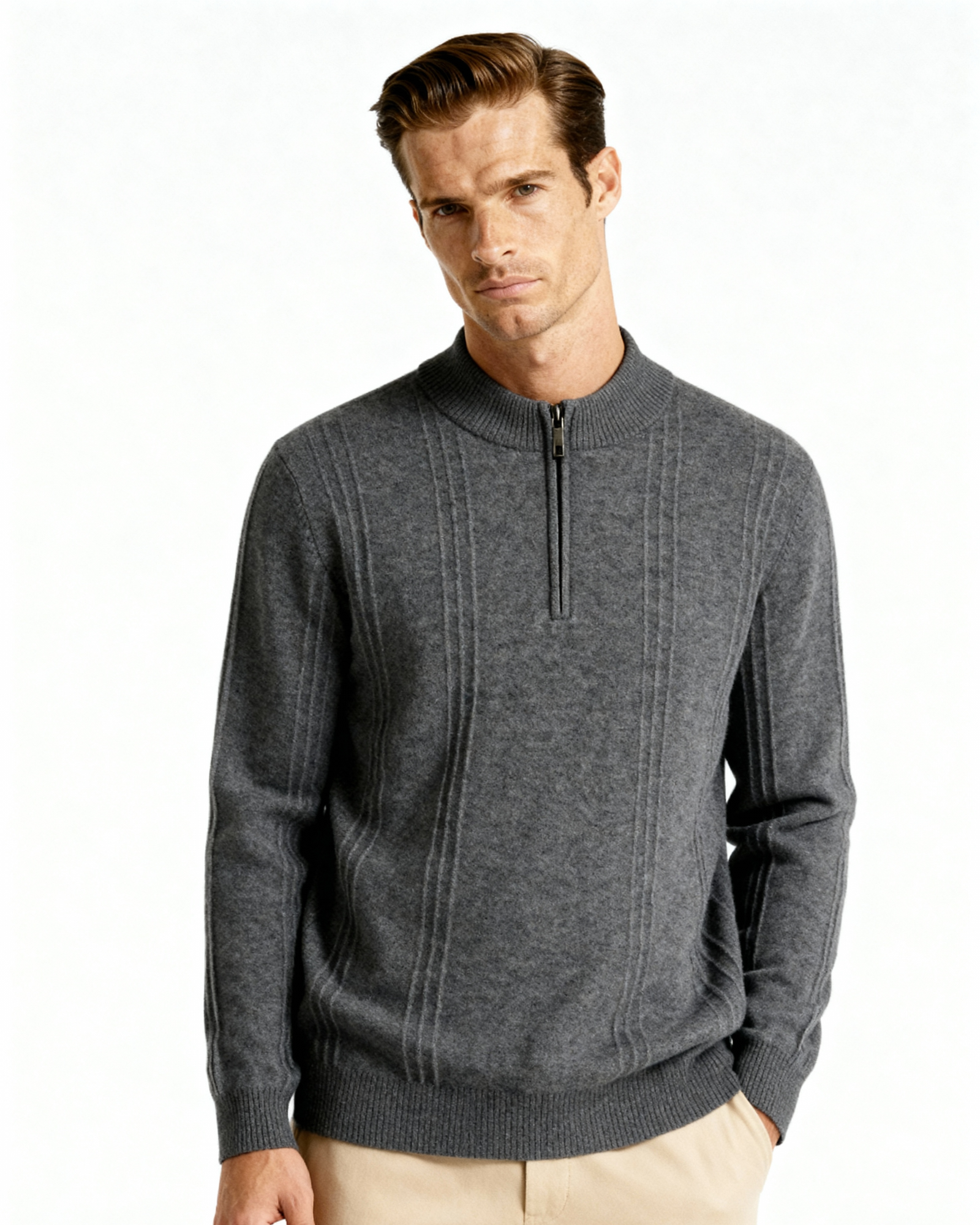 Pure Cashmere Ribbed Half-Zip Sweater