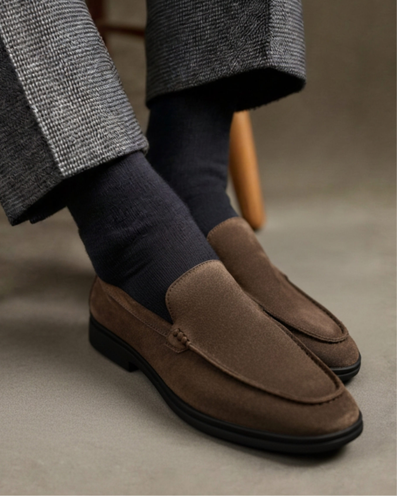 Luxury Suede Loafers with Black Soles